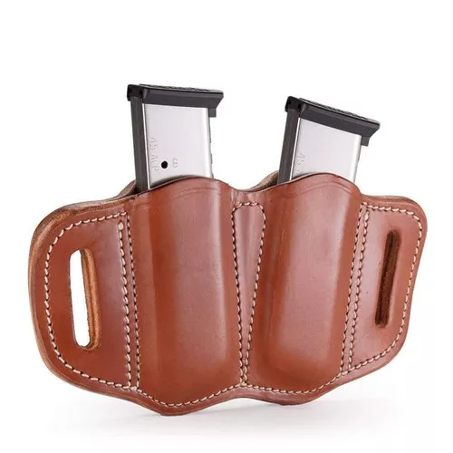 1791 Gunleather MAG21CBRA MAG2.1 Double Mag Holster Classic Brown Leather Belt Slide Belts 1.50" Wide Compatible w/ Single Stack Ambidextrous