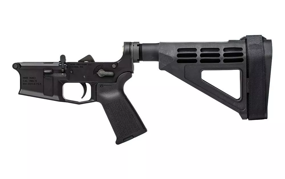 AERO Precision M4E1 Pistol Complete Lower Receiver w/ MOE Grip & SBM4 Brace – Anodized/FDE – APAR600144