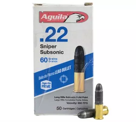 Aguila 22LR Sniper Subsonic 60gr Solid Lead Point 950fps
