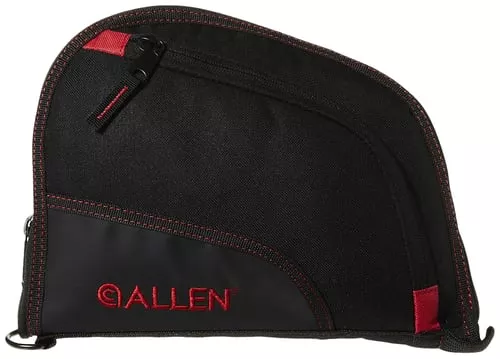 Allen 7738 Auto-FitHandgun Case Black Endura w/Red Trim, Foam Padding, Knit Lining, Mag Sleeve, Storage Pocket & Lockable Zipper 9" L