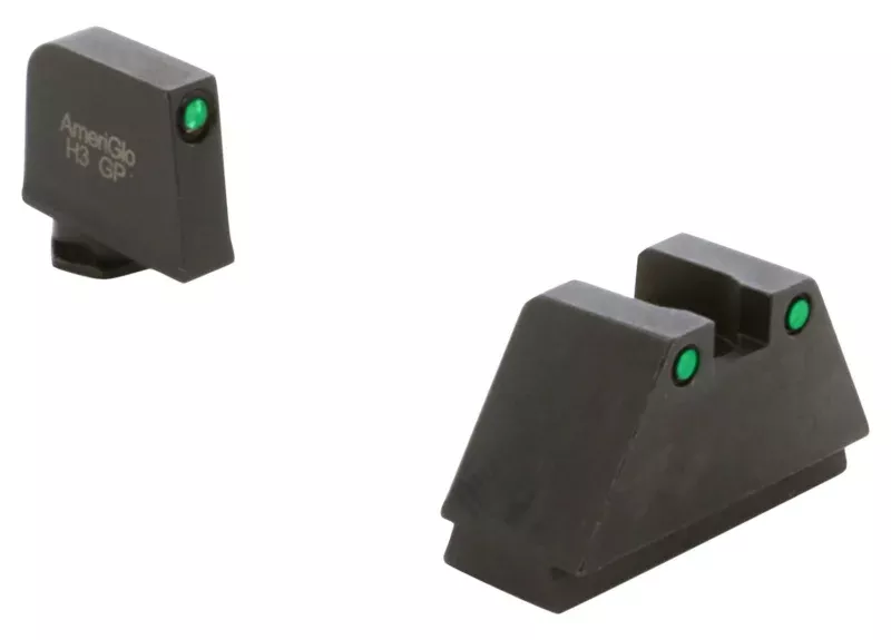 AmeriGlo GL815 Optic Compatible Sight Set for Glock 3XL Tall Green Tritium Black Outline Front Sight-Green Tritium Black Outline Rear Sight