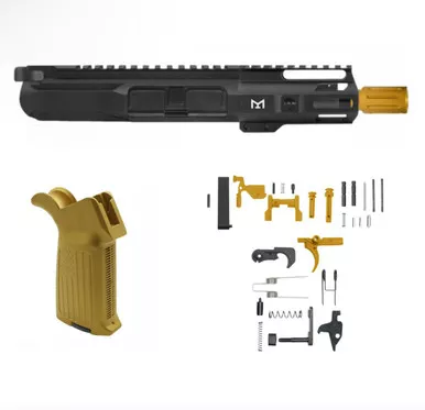 AR-15 5.56 NATO 5'' PISTOL - FORGED UPPER - 4'' HANDGUARD - GOLD FLASH CAN - LOWER PARTS KIT - CEARKOTE GOLD
