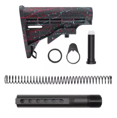 AR-15 COLLAPSIBLE STANDARD VERSION STOCK BODY - MIL SPEC - W/ 6-Position Buffer Tube Kit - Mil-Spec - CERAKOTE WHI SPLATTER