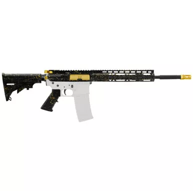 AR-15 SPLATTER BLACK W/ GOLD 5.56 NATO 16'' CARBINE KIT - FORGED UPPER WITH 10" HANDGUARD - BLACK PARTS - CERAKOTE