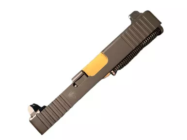 Assembled RMR Slide for Glock 19 Gen 3 — Black Cerakote, TiN Gold Barrel, Tall Sights