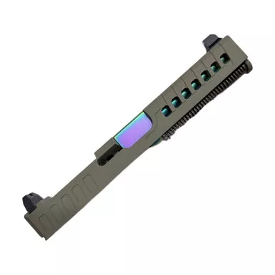 Assembled Vented RMR Slide for Glock 17 Gen 3 — FDE, Tall Sights, Oil Slick Barrel