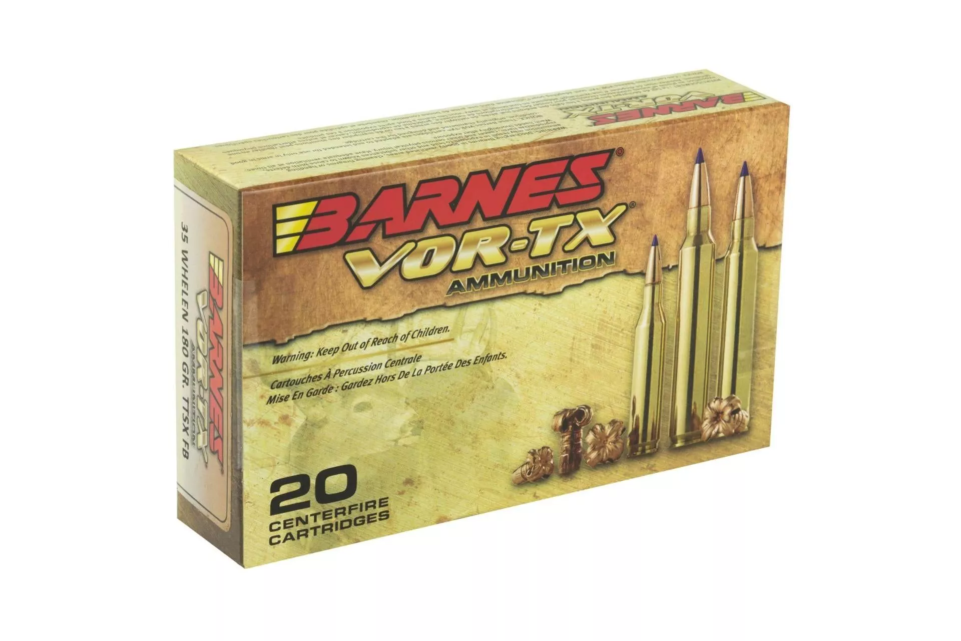 Barnes Bullets 21581 VOR-TX 35 Whelen 180 gr 2900 fps Barnes Tipped TSX Flat Base (TTSXFB) Rifle Ammo – 20 Rounds – 21581