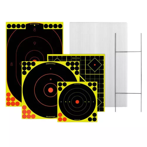 Birchwood Casey 38102 Sharpshooter TargetStand Kit SilhouetteBullseye Paper Stand BlackYellow Includes Pasters 1 Frame4 Targets UPC: 029057381023