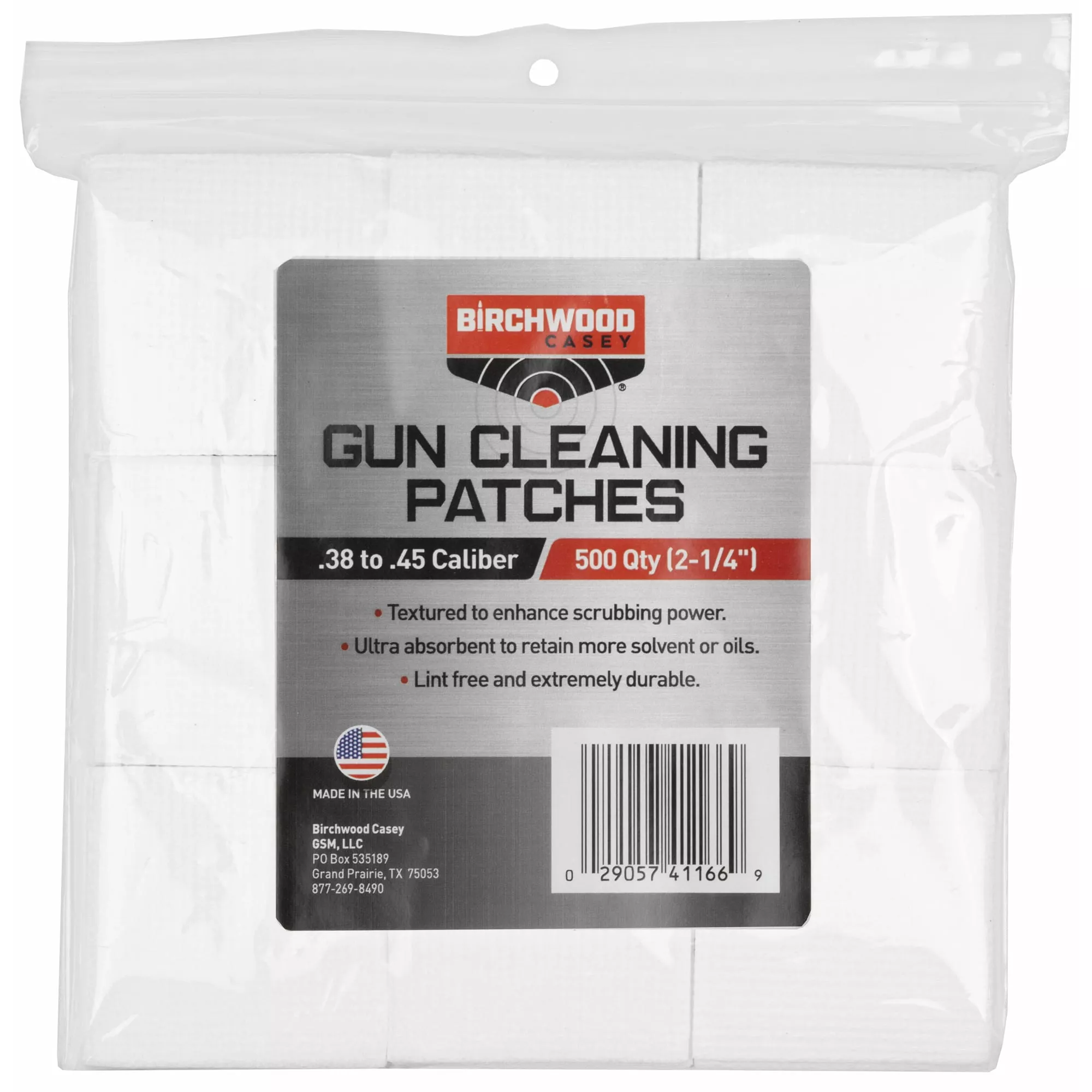 BIRCHWOOD CASEY GUN CLEANING PATCHES 2-1/4″ .38 TO .45 CALIBER 500 CT