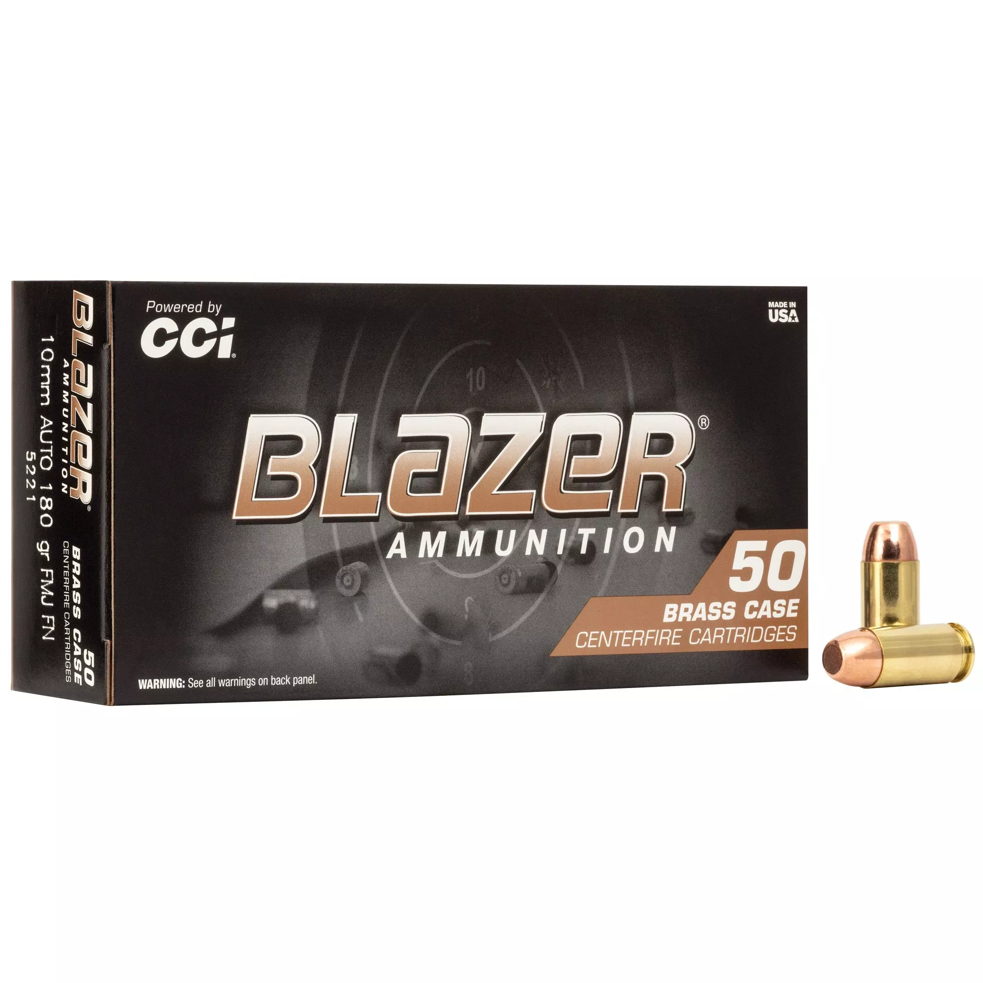 Blazer Ammunition Blazer 10MM 180Gr Full Metal Jacket Handgun Ammo – 50 Rounds – 5221