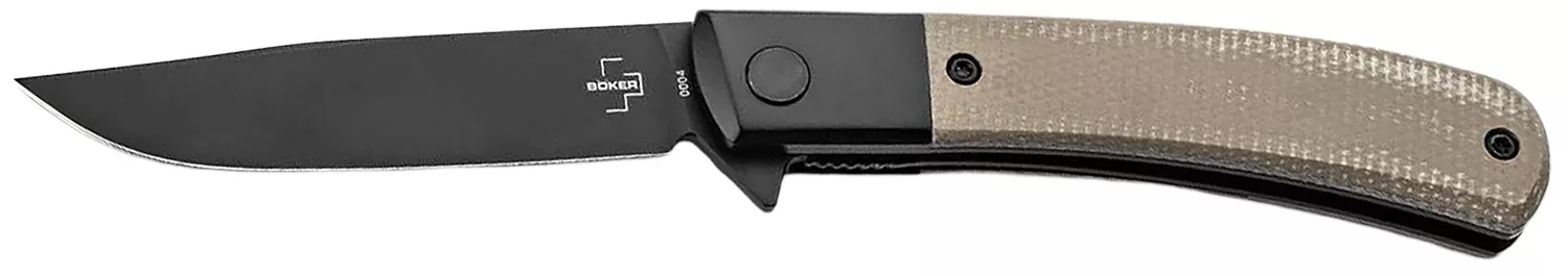 Boker 01BO931Modern Gentleman 2.95" Plain Black Nitro-V Blade Green Micarta Handle