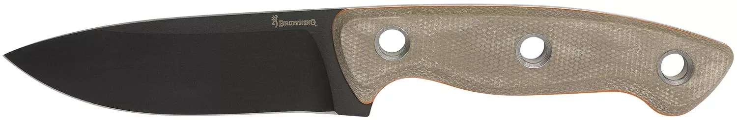 Browning 3220508B DesolationSmall 3.75″ Fixed Modified Drop Point Plain Black Powder Coated 440C SS Blade, Tan Micarta Laminate Handle