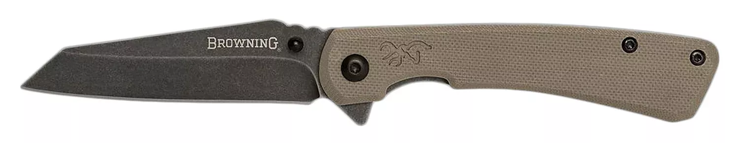 Browning 3220512 Branded RockEDC 3" Folding Wharncliffe Plain Black Stonewashed 7Cr17MoV SS Blade, Flat Dark Earth G10 Handle