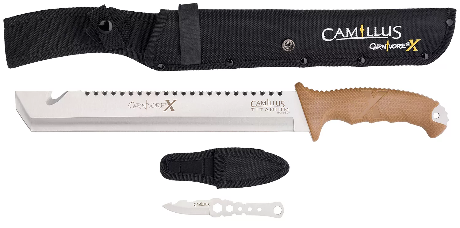 Camillus 19236-003 Carnivore12" Silver Ti Bonded 440 SS Blade, Brown ABS Handle, 18" LongIncludes Sheath