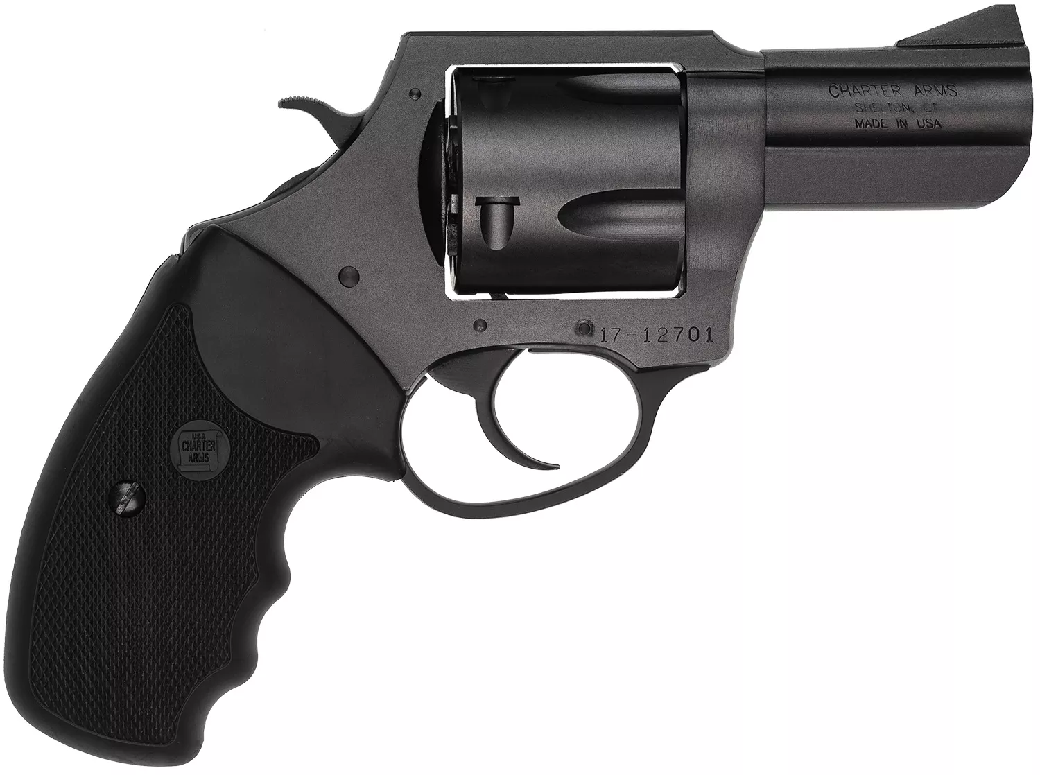 Charter Arms 64520 Pitbull45 ACP, 5 Shot 2.50" Black Nitride Steel Barrel, Cylinder & Frame w/Black Finger Grooved Rubber Grip