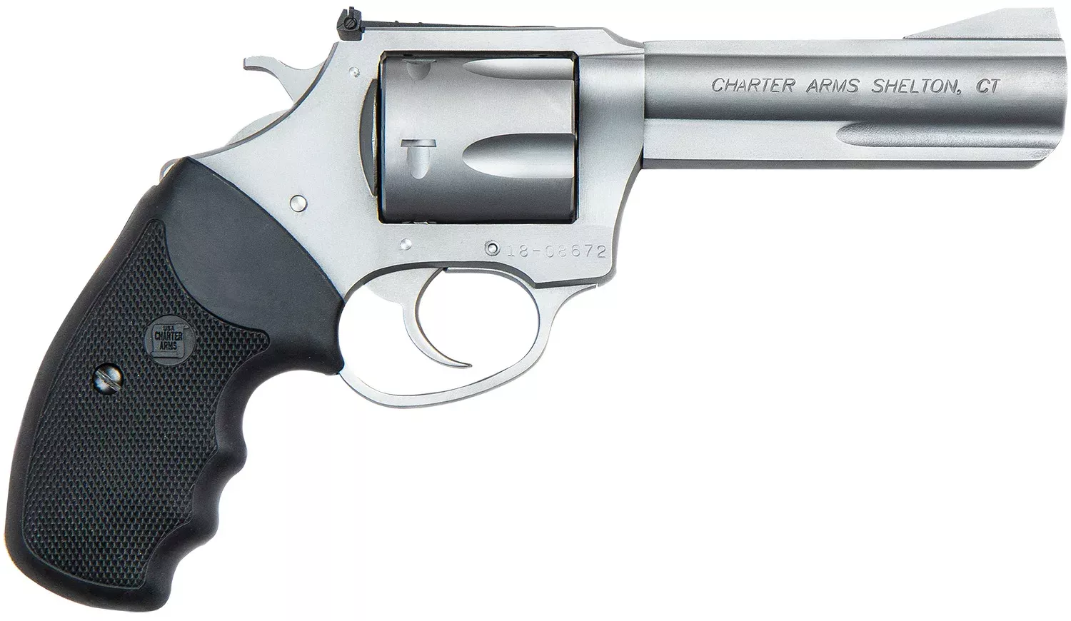 Charter Arms 73542 Mag Pug Target Large 357 Mag, 5 Shot 4.20" Matte Stainless Steel Barrel, Cylinder & Frame w/Black Finger Grooved Rubber Grip