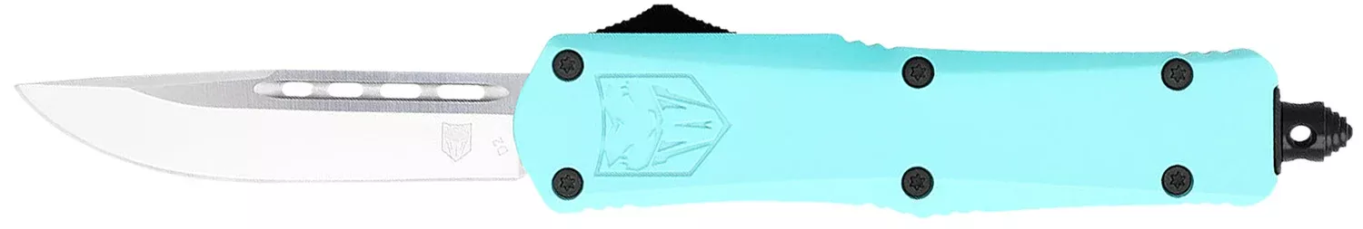 CobraTec Knives STBFS3DNS FS-3 Small 2.75" OTF Drop Point Plain D2 Steel Blade, 4.25" Mint Blue Aluminum Alloy Handle