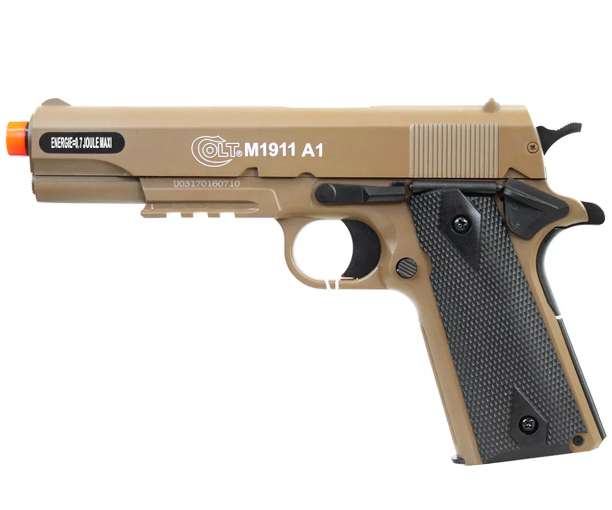 Colt M1911 A1 Spring Airsoft Pistol w/ Metal Slide by CyberGun - Tan