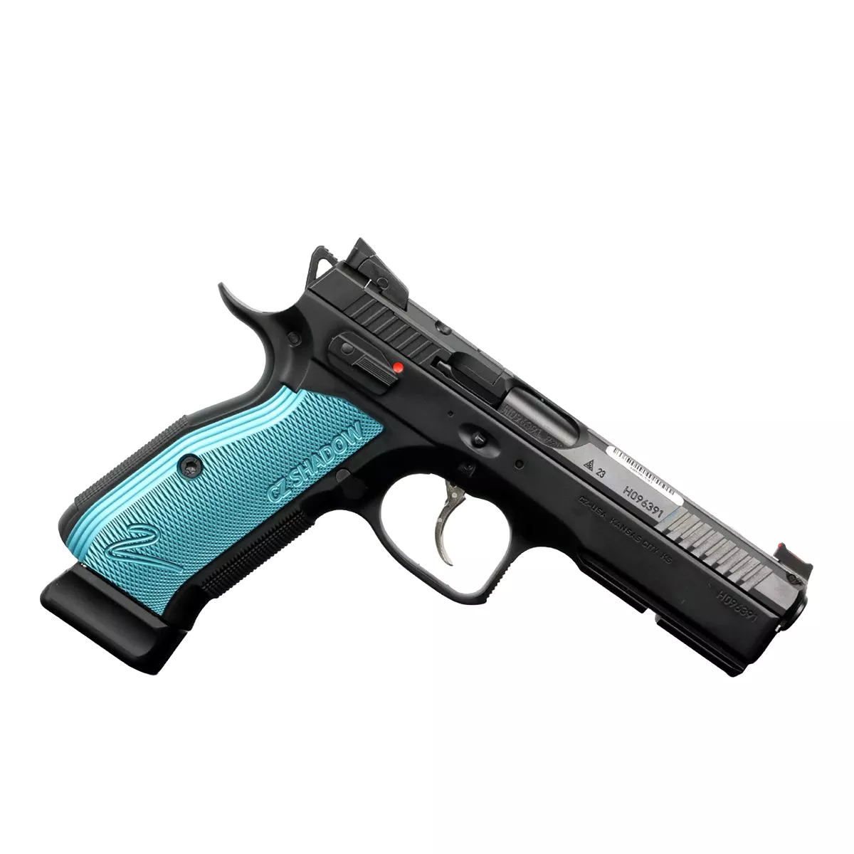 CZ Shadow 2 4.89″ 9mm Pistol, Black w/ Blue Grips, Optics Ready, 19Rd – 91251