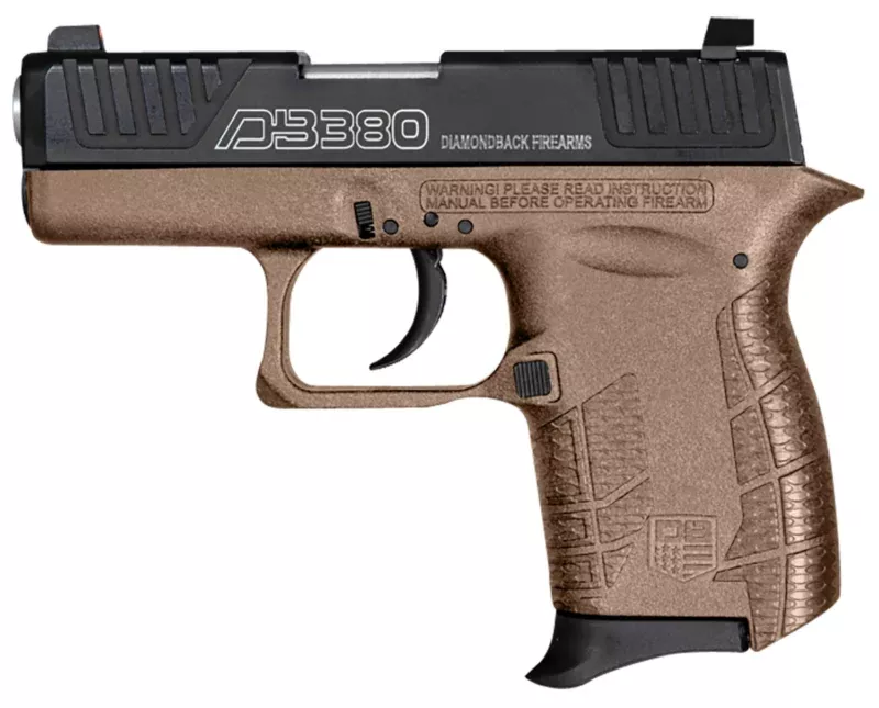 Diamondback DB0100E062 DB380 Gen4 380 ACP 6+1 2" Stainless Steel Barrel, Black Oxide Serrated w/Laser Logo Stainless Steel Slide, Flat Dark Earth Polymer Frame w/Beavertail, FDE Polymer Grip