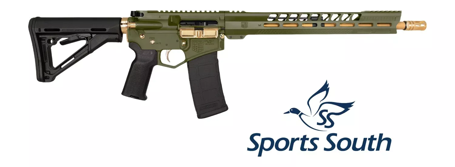 Diamondback DB175AK802 DB15Sports South Exclusive 5.56 NATO 30+1 16" Gold Cerakote Threaded Barrel, Green Cerakote w/Gold Accents Aluminum Receiver w/Picatinny Rail, M-LOK Handguard, Magpul MOE Blac