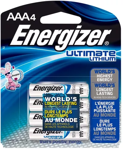 Energizer L92SBP4H3 AAA Ultimate Lithium Silver 1.5V Lithium, Qty (4) Single Pack