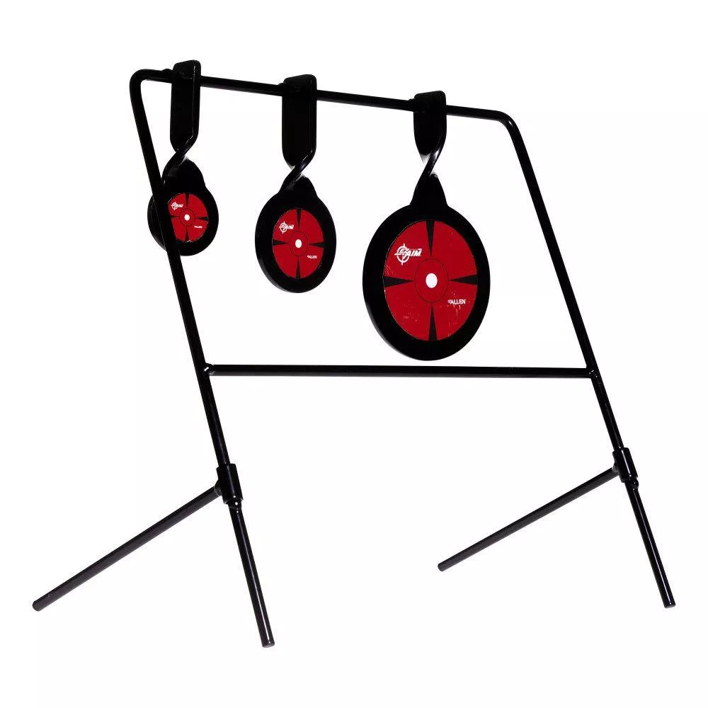 EZ-Aim Triple Deflector Spinner Target System Rimfire .22 Cal. & Air Guns 10.75″W x 12.5″H – Black/Red