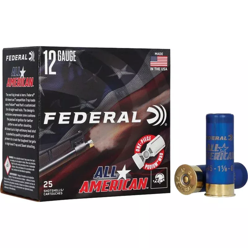 FEDERAL – All American 12 Ga 2-3/4″ 1-1/8oz 1145 FPS #8 Shot 25/Box Quantity Discount PriceAdd To Favorite
