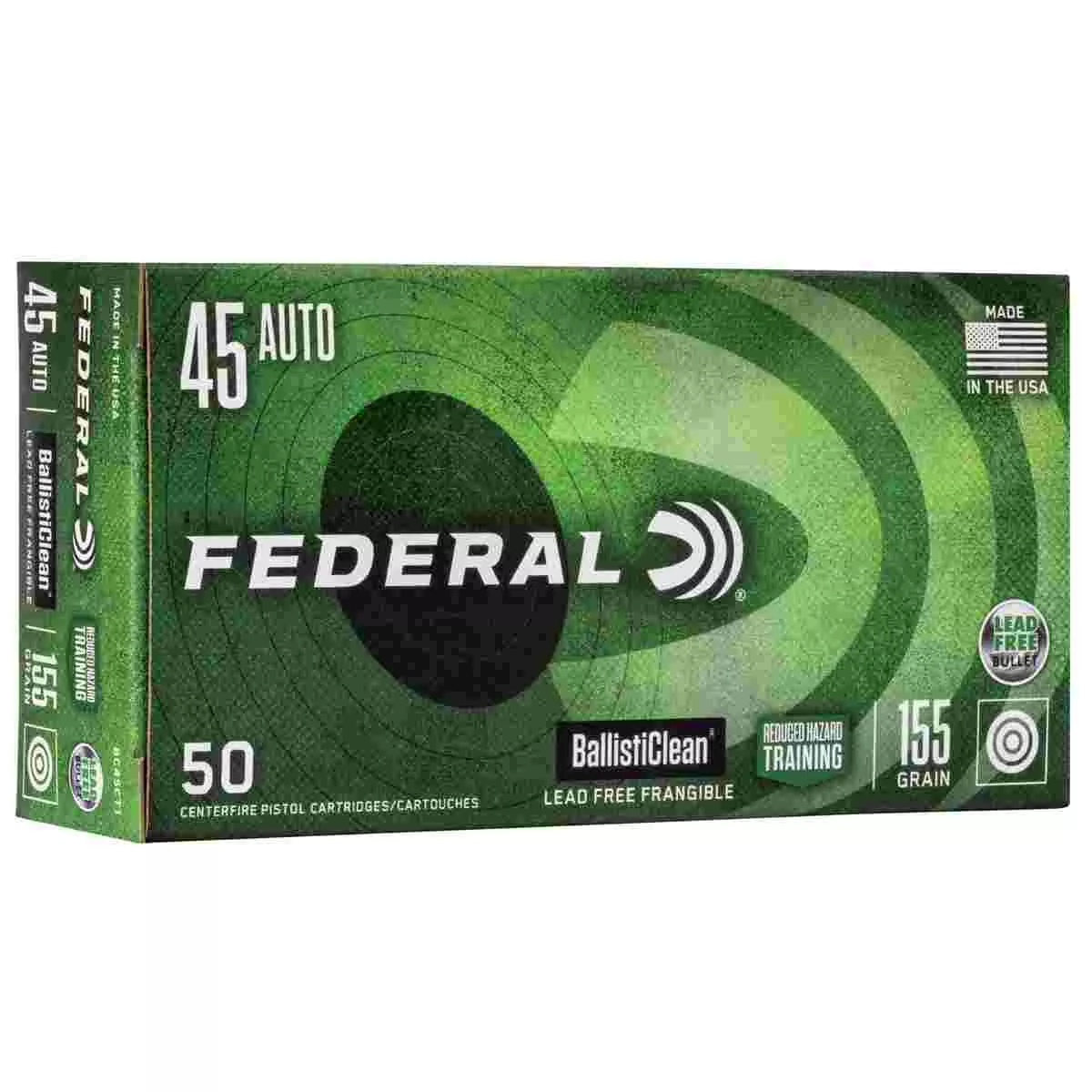 Federal Ballisticlean Frangible Handgun Ammuntion .45 ACP 155grRHT 1130 fps 50/ct