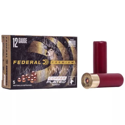 Federal Buck Copper Plated 12 Gauge Shotshell Ammunition, 3 Inch, 1225 FPS, 10 Pellet, #000 Buck – 5 Cartridge Box ( 5 / 1 )