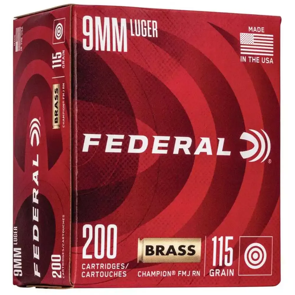 Federal Champion Training Handgun Ammunition 9mm Luger 115 Grain FMJ 1125 fps 200/ct