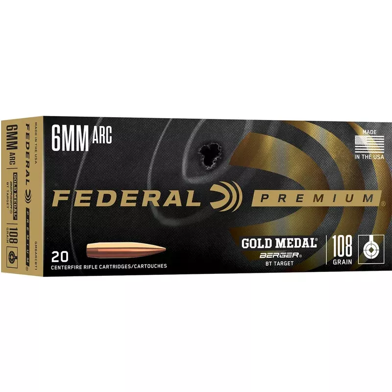 FEDERAL – Gold Medal Berger 6mm Arc 108gr BergerBT Trg 2650 FPS 20/Box Quantity Discount PriceAdd To Favorite