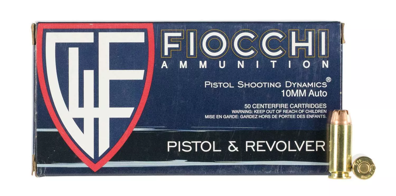 FIOCCHI AMMO 10MM AUTO 180GR JACKETED HOLLOW POINT –50 ROUND BOX