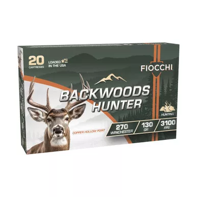 Fiocchi Ammunition Backwoods Hunter, 270 Winchester, 130 Grain, Copper Hollow Point, 20 Round Box 270BHC