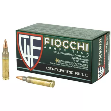 Fiocchi Ammunition Rifle, 223 Remington, 55 Grain, Full Metal Jacket Boat Tail, 50 Round Box 223AFOA