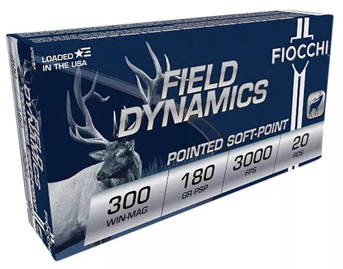 Fiocchi Field Dynamics Hyper Velocity Centerfire Ammunition, 300 Win Mag, PSP Interlock BT, 180 Grain – 20 Cartridge Box ( 20 / 1 )