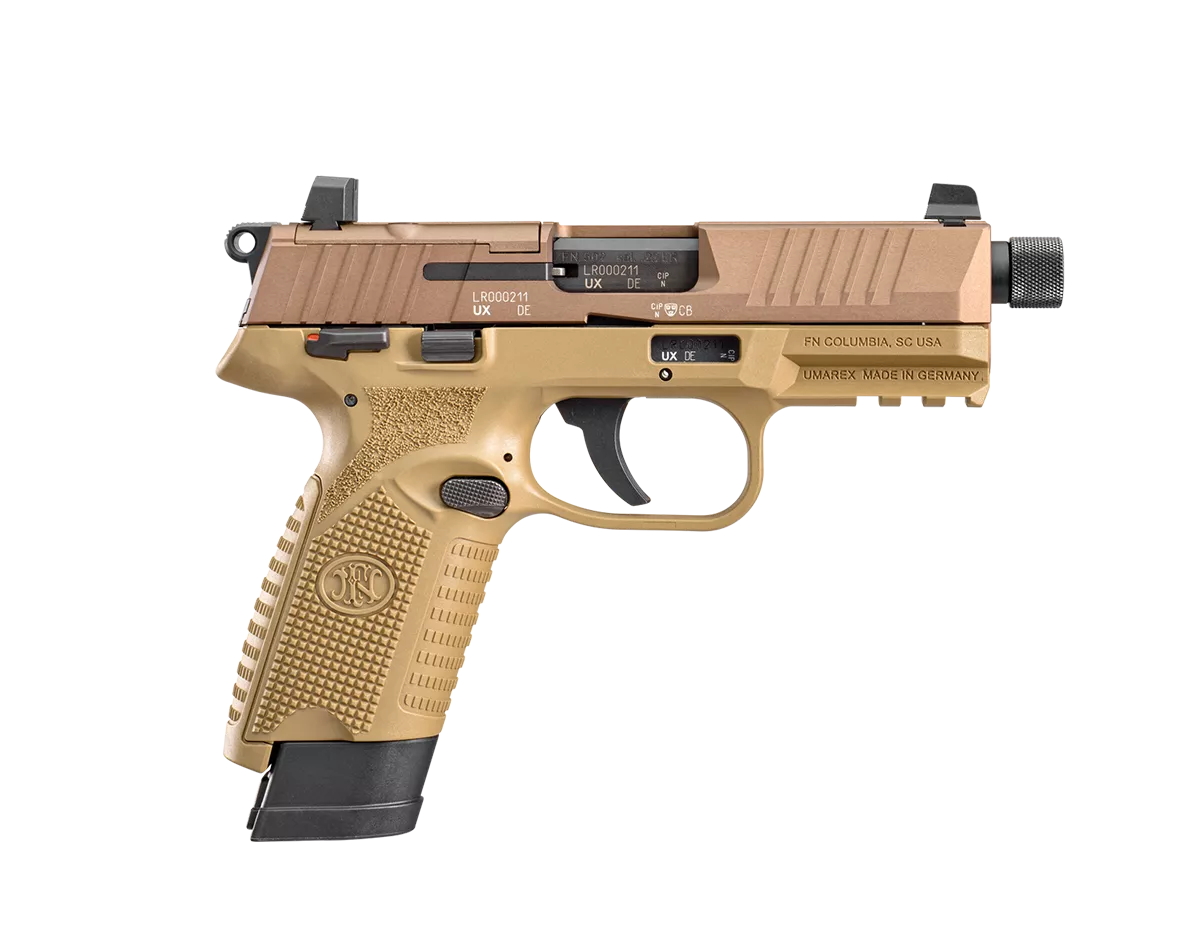 FN 502 Tactical .22 LR 4.60″ 10+1, 15+1 Flat Dark Earth – 4.60″ Barrel, 15+1 Rounds, Polymer Grips – 66-101006