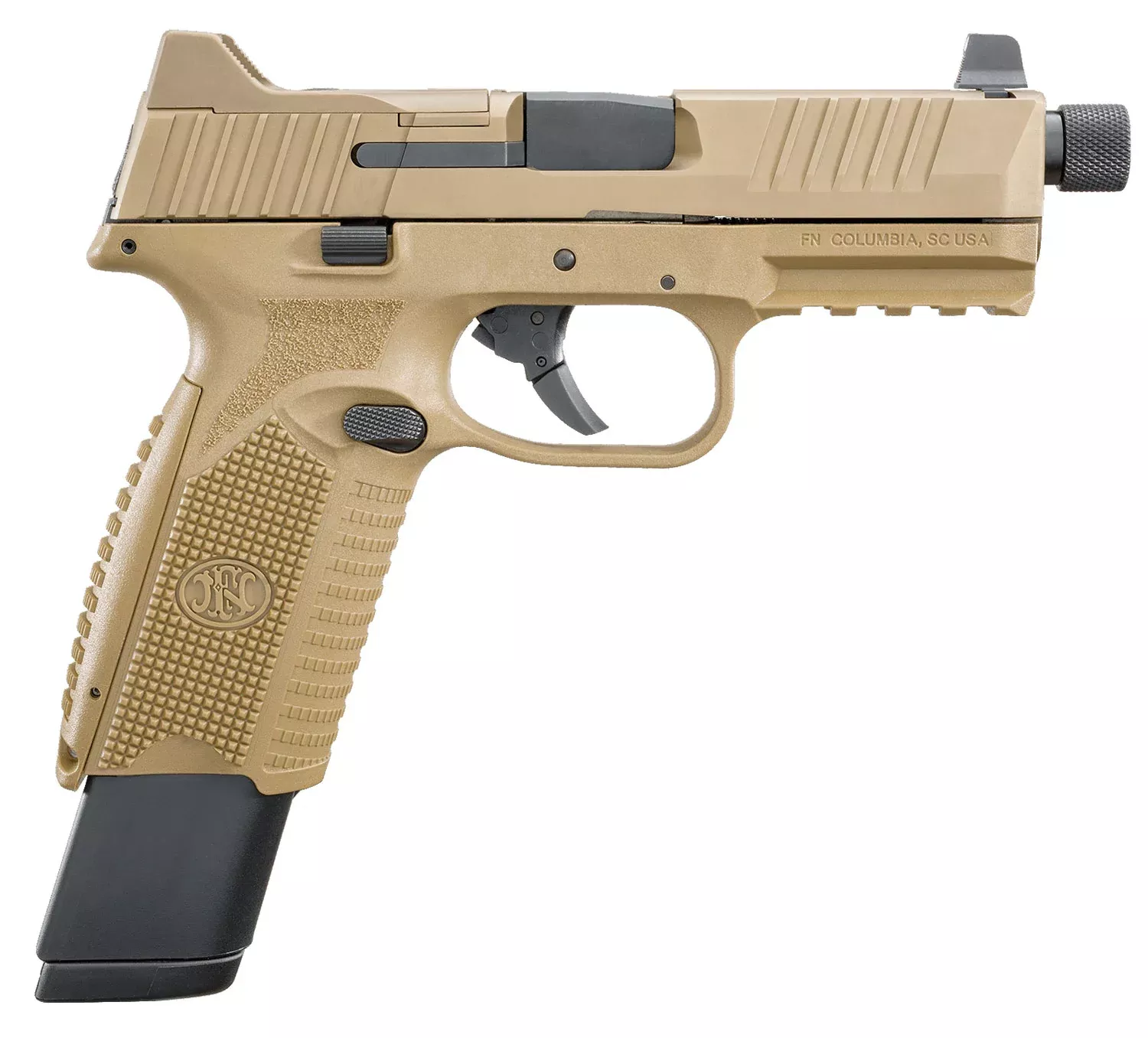 FN 66100373 509T9mm Luger 17+1/24+1 4.50″ Black Steel Threaded Barrel, Flat Dark Earth Optic Cut/Serrated Stainless Steel Slide, Flat Dark Earth Polymer Frame w/Picatinny Rail