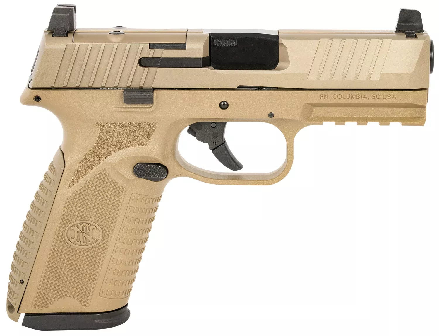 FN 66101382 510 MRD Full Size 10mm Auto 10+1, 4.10" Black Target Crown Steel Barrel, Flat Dark Earth PVD Optic Cut/Serrated Steel Slide & Polymer Frame w/Picatinny Rail, Ambidextrous