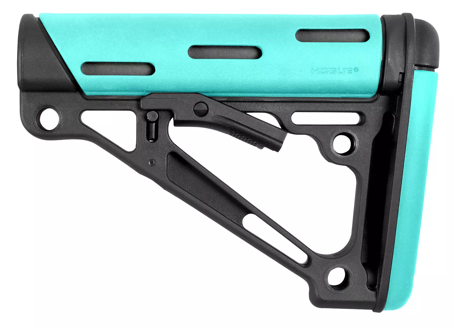 Hogue 13440 OverMolded Collapsible Buttstock Aqua OverMolded Rubber Black Synthetic AR15 M16 with MilSpec Tube Tube Not Included UPC: 743108134405