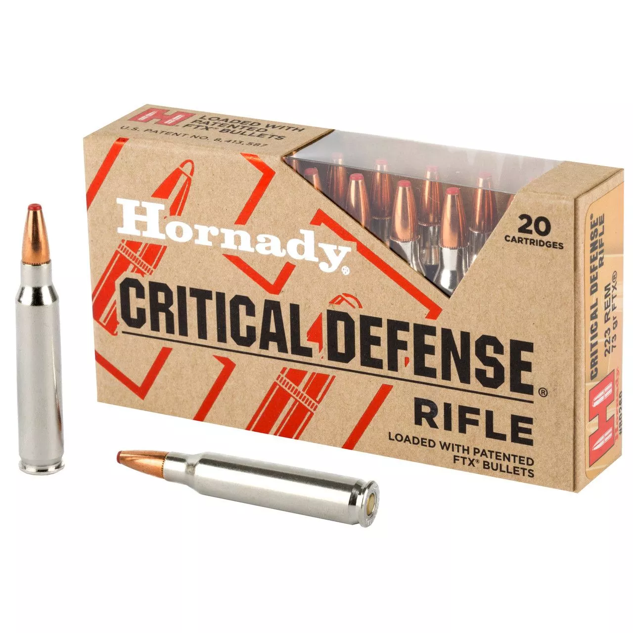 Hornady 80260 Critical Defense 223 Rem 73 gr 2790 fps Flex Tip eXpanding (FTX) Rifle Ammo – 20 Rounds