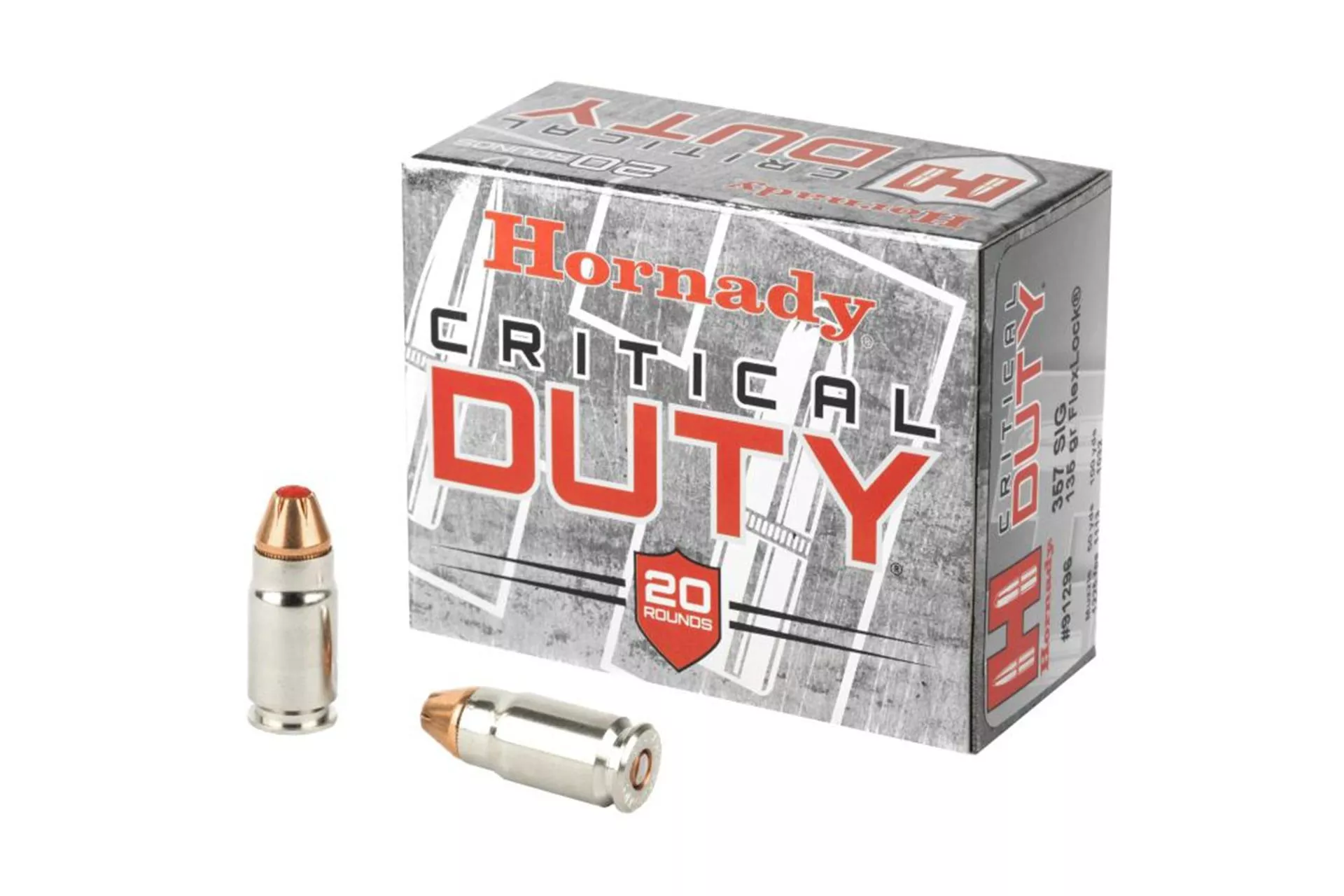 Hornady Critical Duty 357 Sig Sauer FlexLock 135 GR 20 – Nickel Plated Brass Casing Handgun Ammo – 20 Rounds – 91296