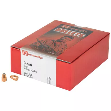 Hornady HAP, .355 Diameter, 9MM, 115 Grain, Hollow Point, 500 Count 355281