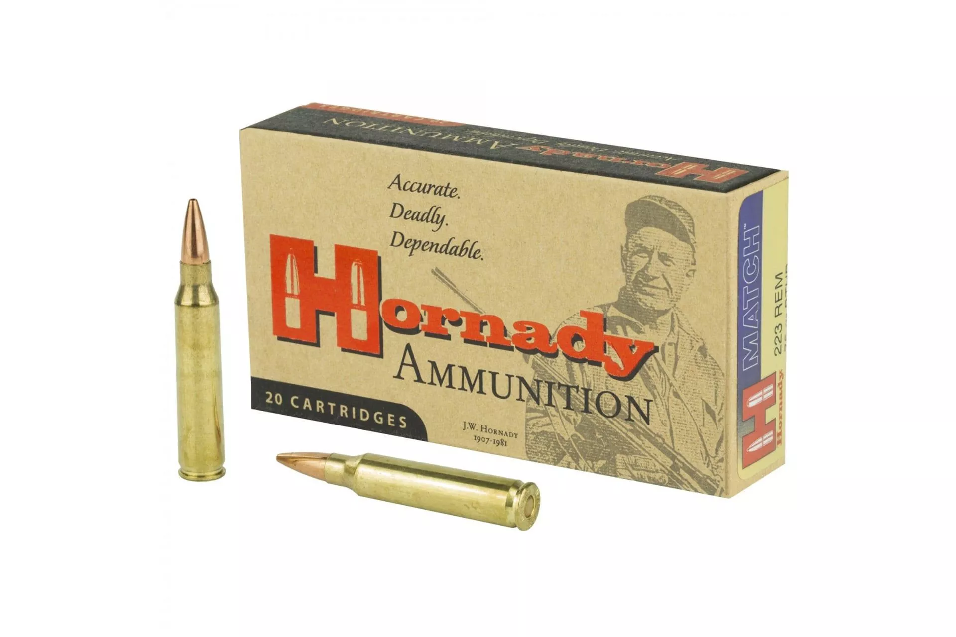 Hornady Match Boat Tail Hollow Point 223 Remington Ammo – Brass Casing Rifle Ammo – 20 Rounds – 8026