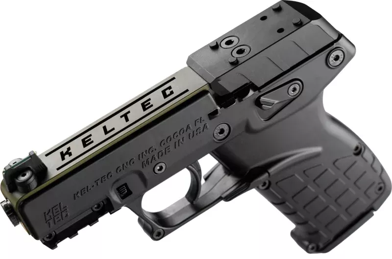 Kel-Tec P17BBLKORGRNS P17 Sports South Exclusive 22 LR 16+1 3.80" Black Threaded Barrel, Exclusive OD Green Optic Ready/Serrated Slide, Black Polymer Frame w/Picatinny Rail, Black Polymer Grip