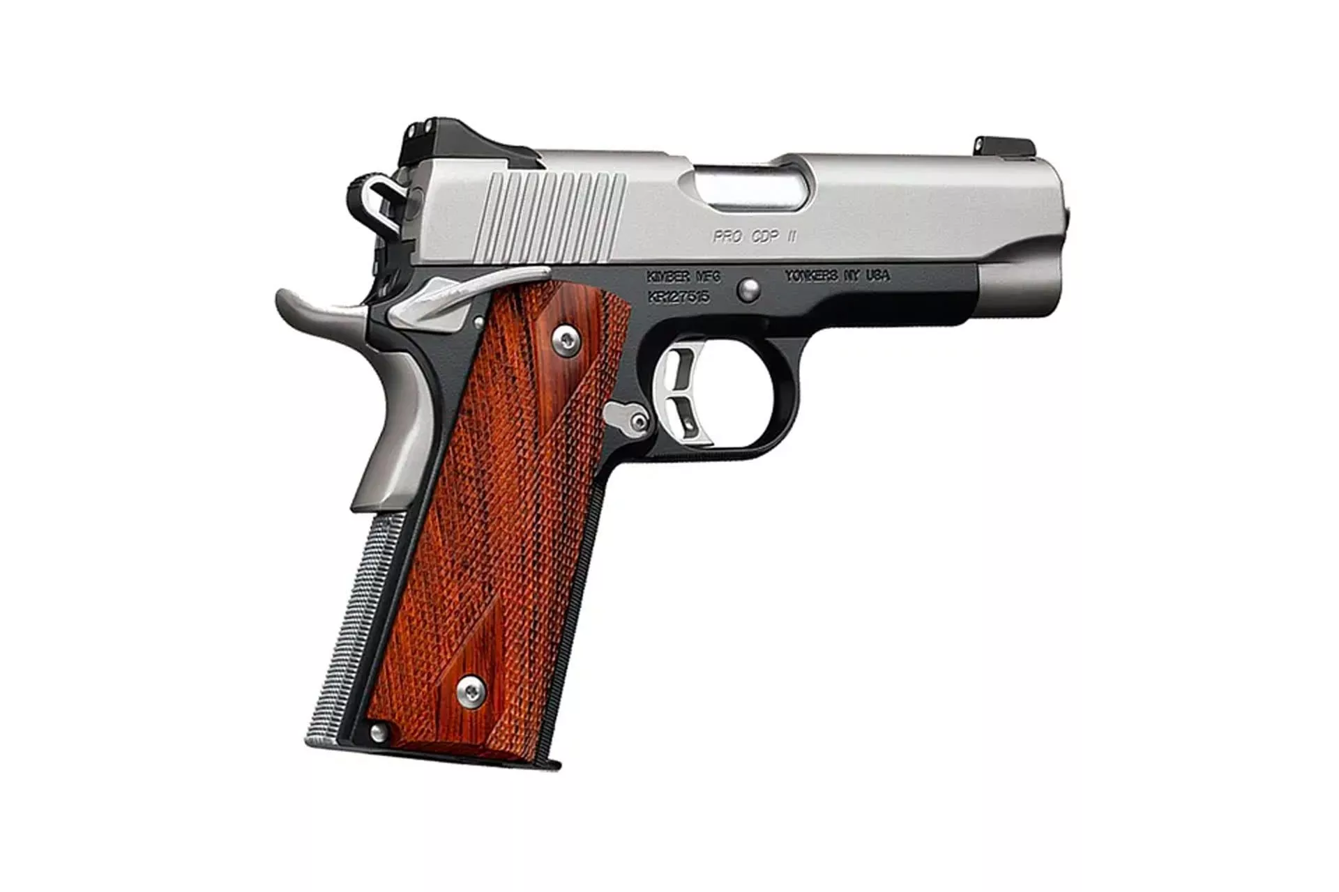 Kimber, Pro CDP II, Semi, 45 ACP, 4″, Rosewood Grips, Ambidextrous, Tritium Night Sights, 7 Rounds, CA Compliant – 3200055CA