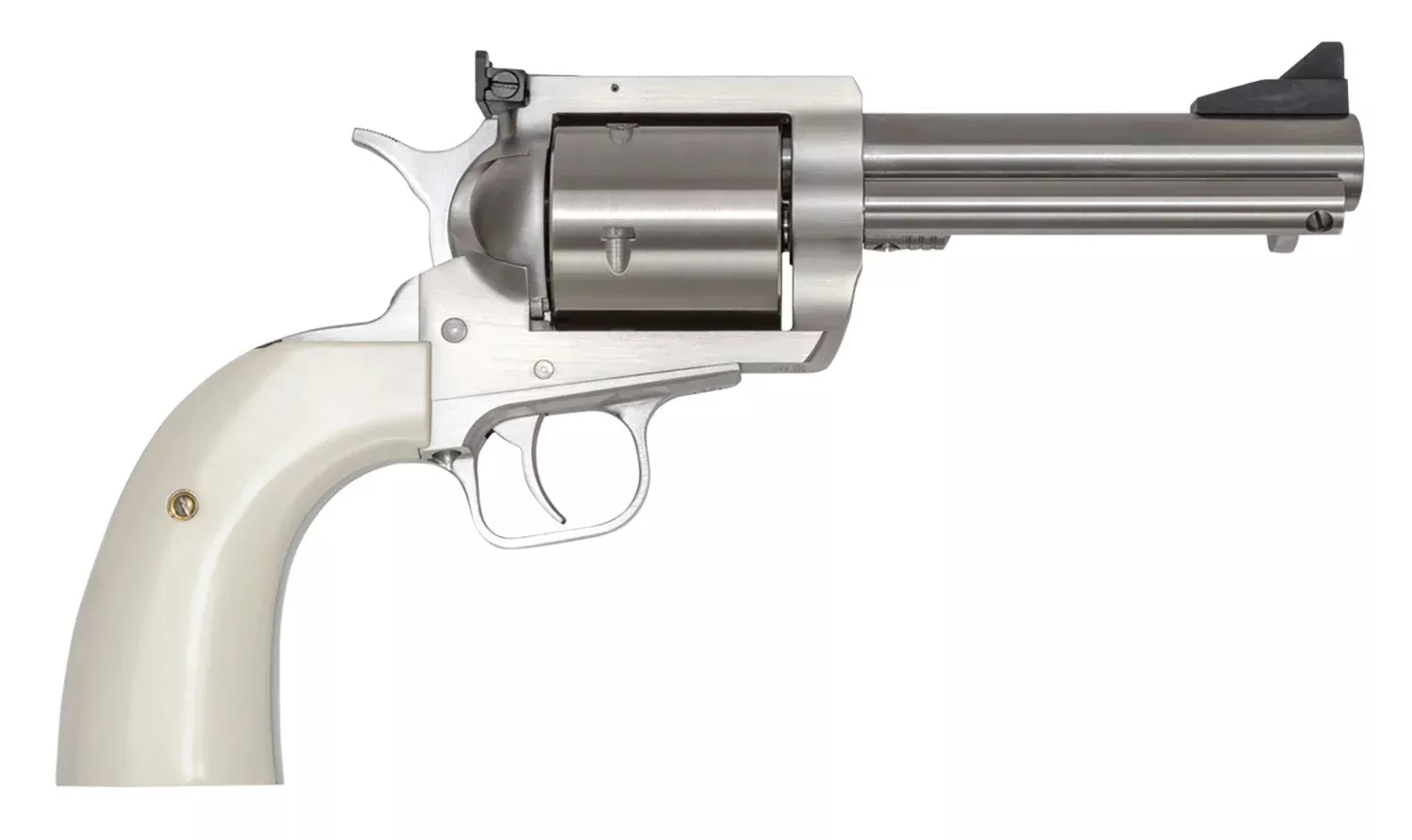 Magnum Research BFR44MAG5B6 BFR Short Cylinder 44 Rem Mag 6 Shot, 5" Brushed Stainless Steel Barrel, Cylinder& Frame, White Polymer Grip, Hammer Safety, Exposed Hammer