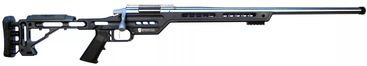 MasterPiece Arms 65CMPMRRHBLKPBA PMR6.5 Creedmoor 10+1 24″ Stainless Steel Polished Black Aluminum Black V-Bedded BA Hybrid Chassis Stock Right Hand
