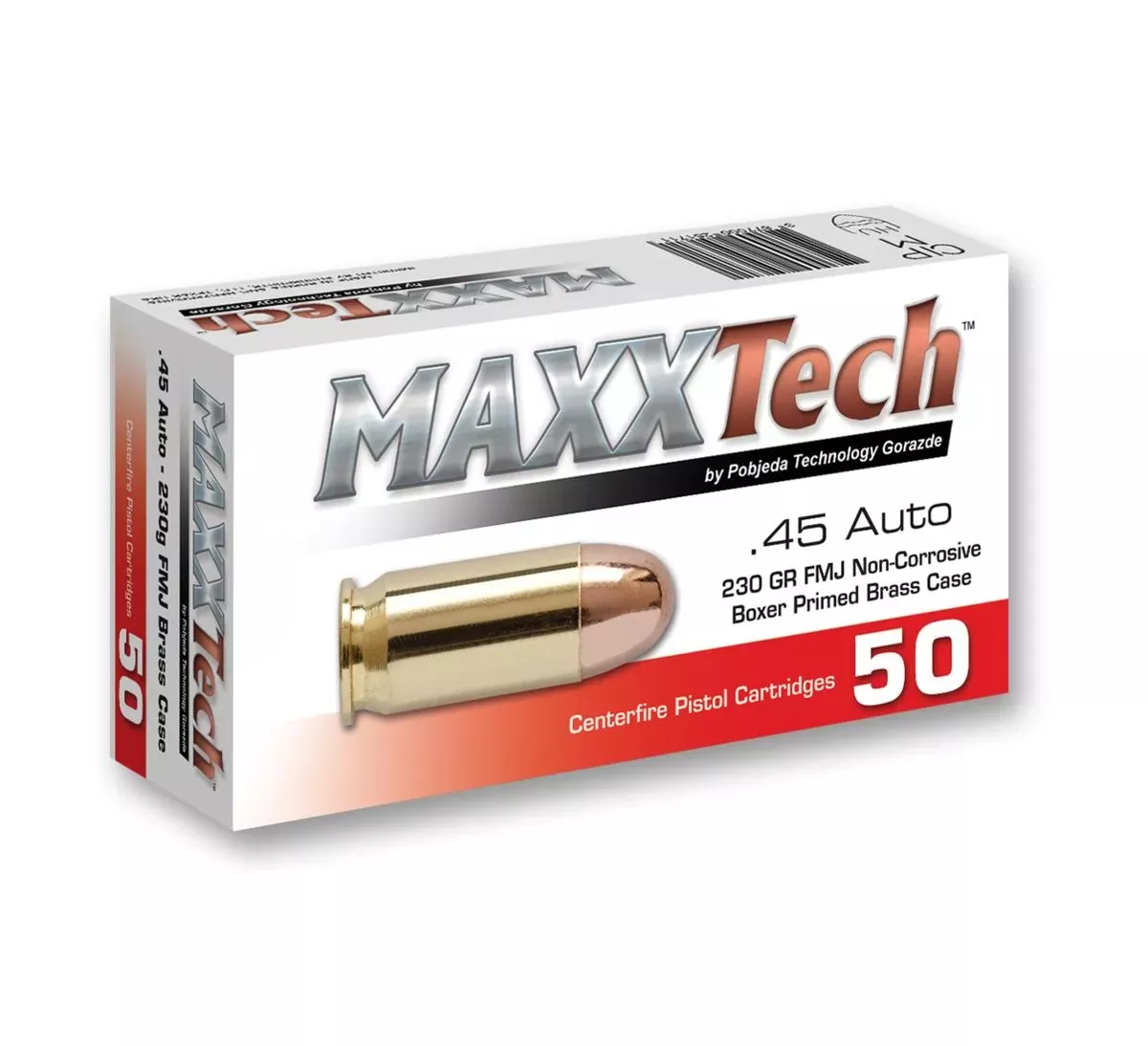 Maxxtech Brass Casefire Handgun Ammunition .45 ACP 230 Grain FMJ 50/ct
