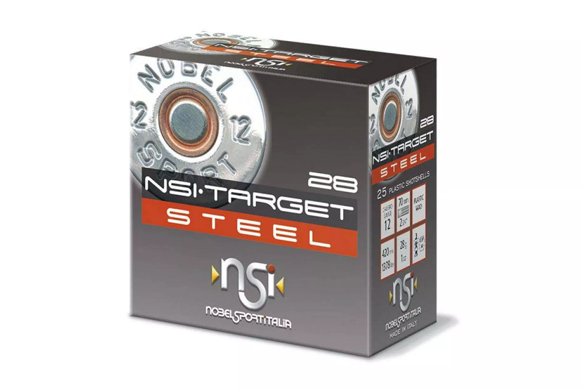 Nobel Target Steel 12 GA 2-3/4″ 1Oz 1378 FPS #7 Shotgun Shells –25 round box – ANS12ST7
